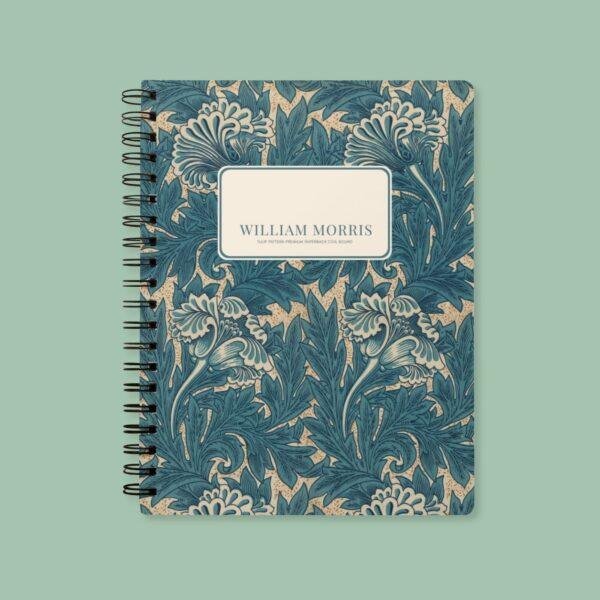 William Morris Tulip A5 Notebook | Vintage Floral Arts & Crafts Journal | Cream Uncoated Paper, Coil Bound