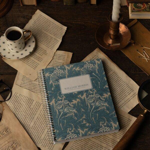 William Morris Tulip A5 Notebook | Vintage Floral Arts & Crafts Journal | Cream Uncoated Paper, Coil Bound