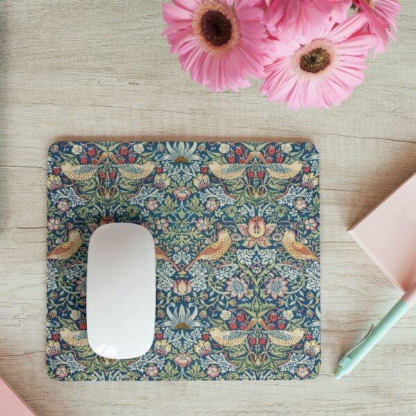 William Morris Mouse Pad - Strawberry Thief, Desk Organization, Non-Slip Rubber Base