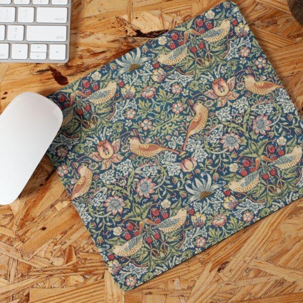 William Morris Mouse Pad - Strawberry Thief, Desk Organization, Non-Slip Rubber Base
