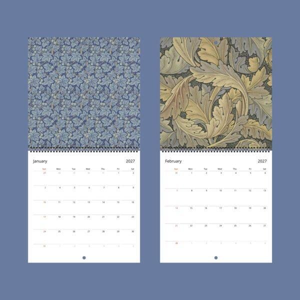 Mini Wall Calendar William Morris William Morris - The Brook, Wall Planner, Victorian Pattern, Semi-Glossy Paper