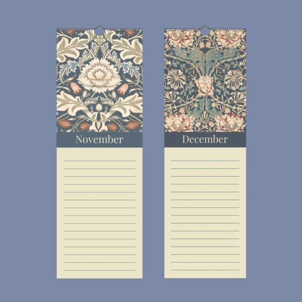 William Morris Birthday Calendar – Birds, Victorian Design, Semi-Glossy Paper