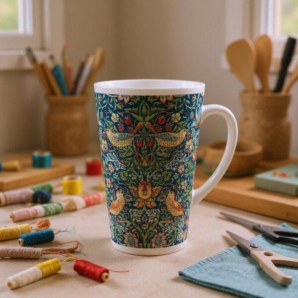 William Morris Mug - Strawberry Thief Floral Design, Ceramic Coffee Cup